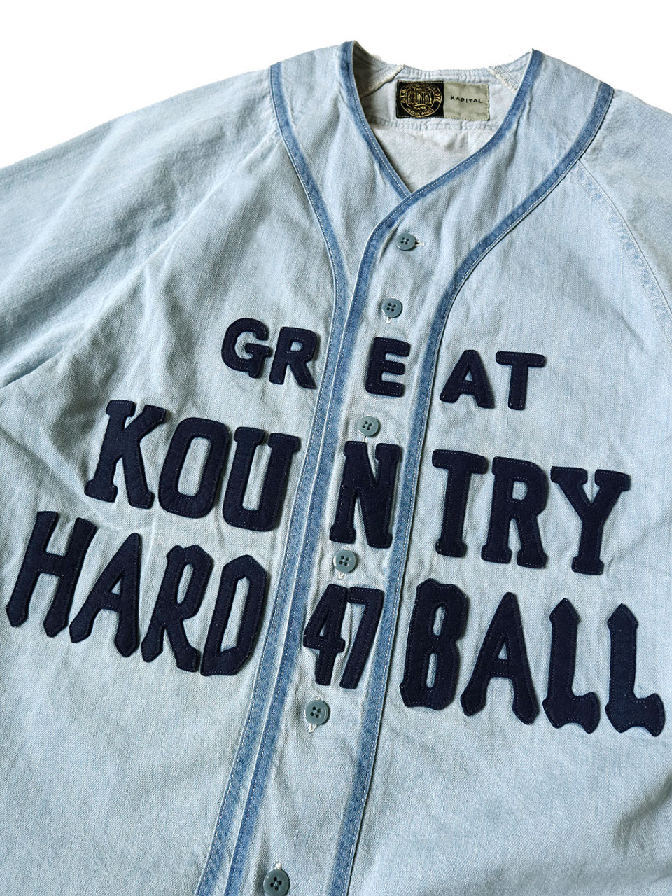 Kapital Kountry 8oz Reconstruction Denim Great Kountry Baseball Shirt -  Indigo