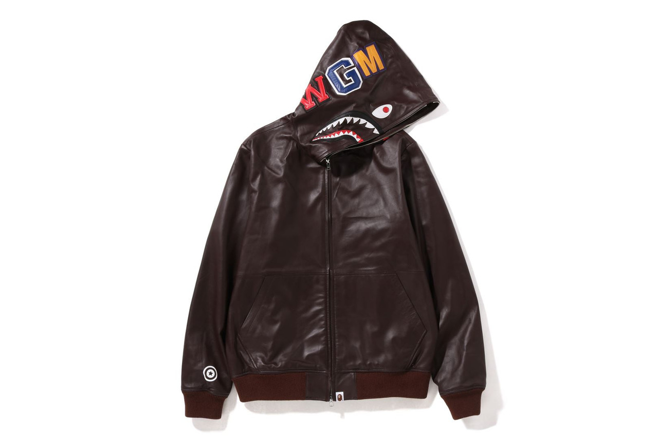 BAPE JACKET LEATHER SHARK FULL ZIP JACKET