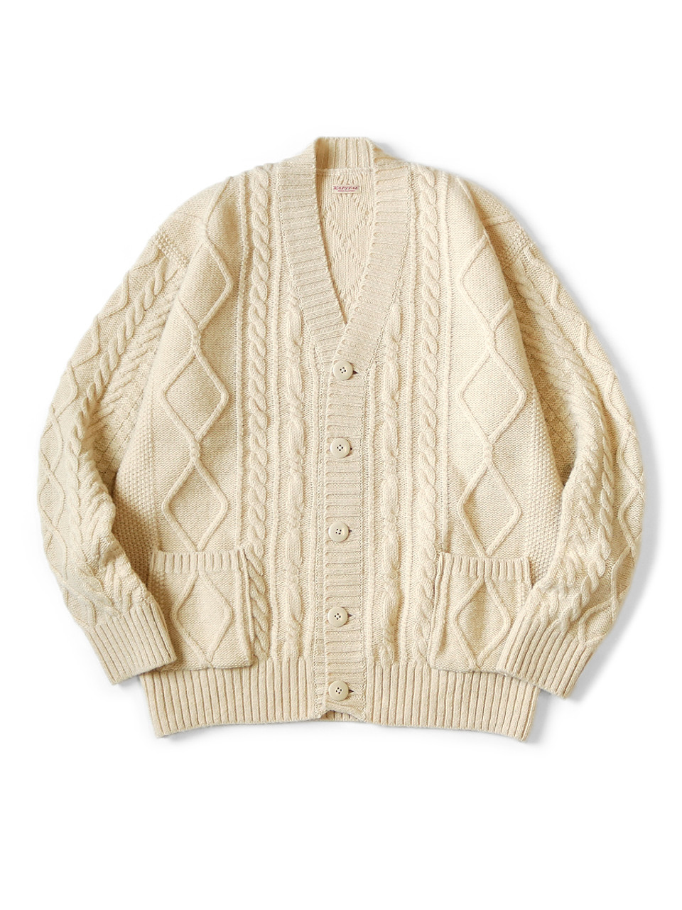 KAPITAL Knit Sweater 5G Wool Cable Knit Elbow CATPITAL Cardigan