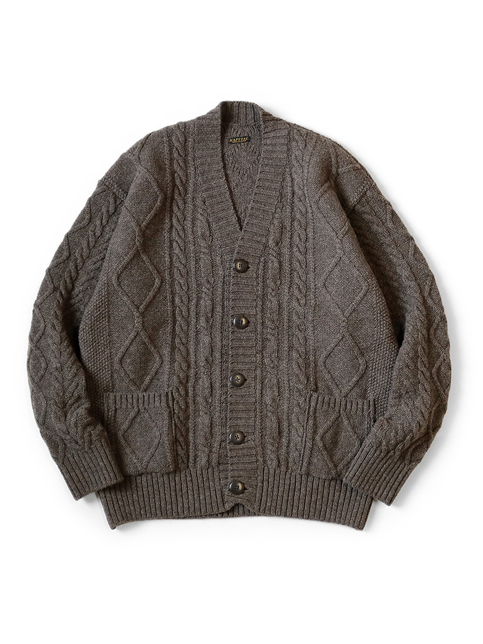 KAPITAL Knit Sweater 5G Wool Cable Knit Elbow CATPITAL Cardigan