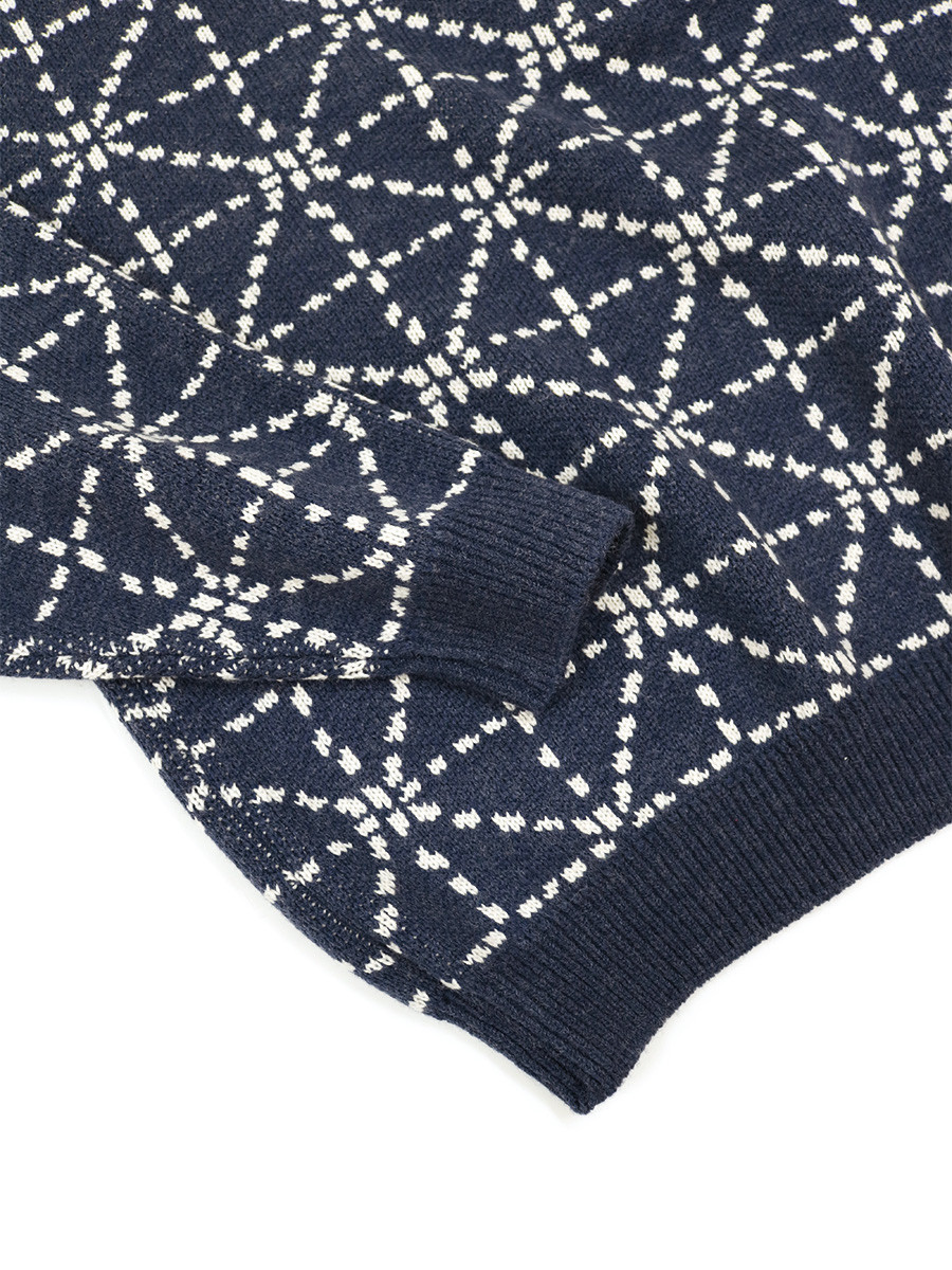 KAPITAL Knit Sweater 5G Wool DOJO Sashiko Pattern Crew Sweater