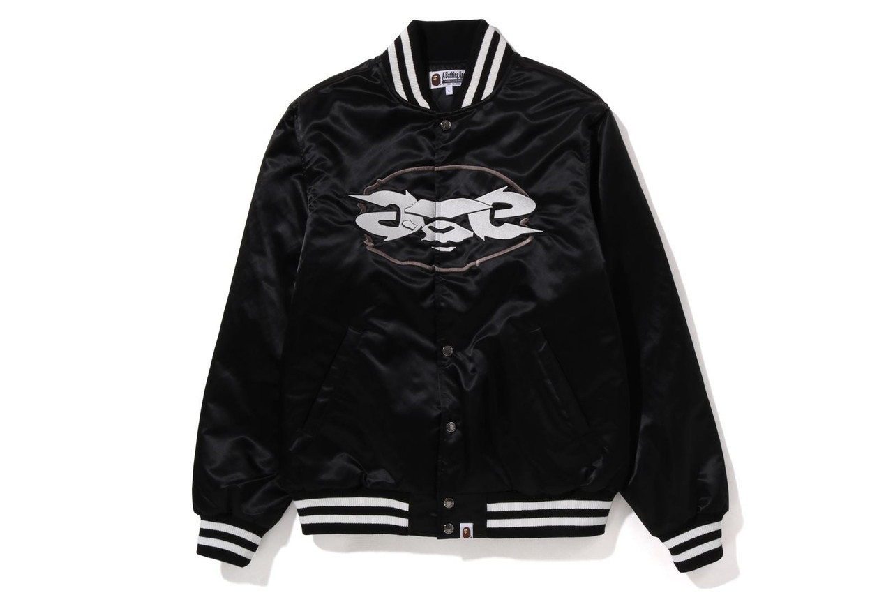 Bape (B)APE Leather Varsity Jacket Black