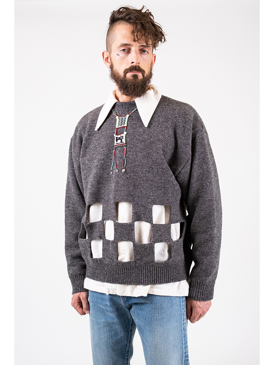KAPITAL Knit Sweater 7G Wool Windpen BIG Crew Sweater