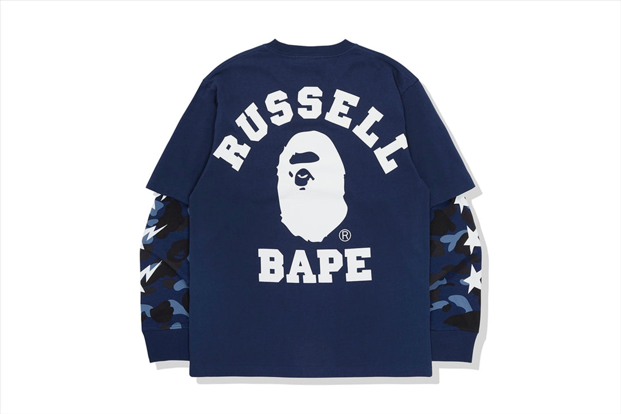 CUT AND SEWN [BAPE X RUSSELL] COLOR CAMO COLLEGE LAYERD L/S TEE