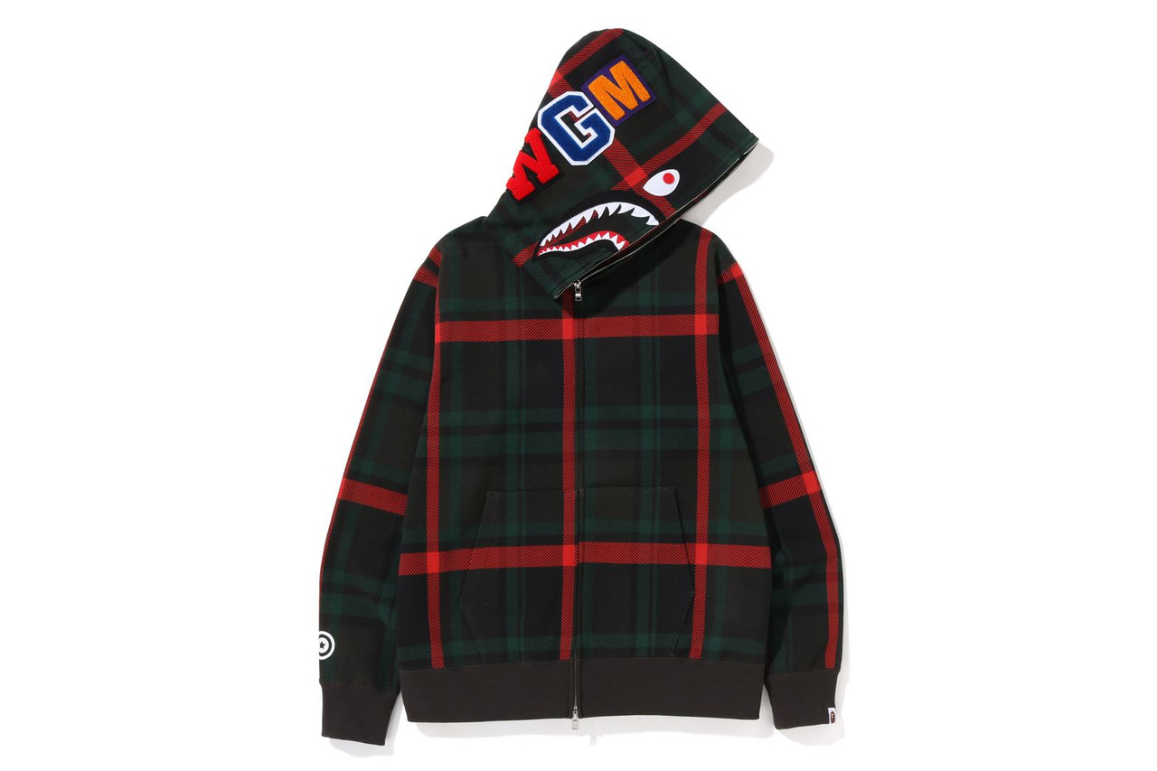 CUT AND SEWN BAPE CHECK SHARK FULL ZIP HOODIE