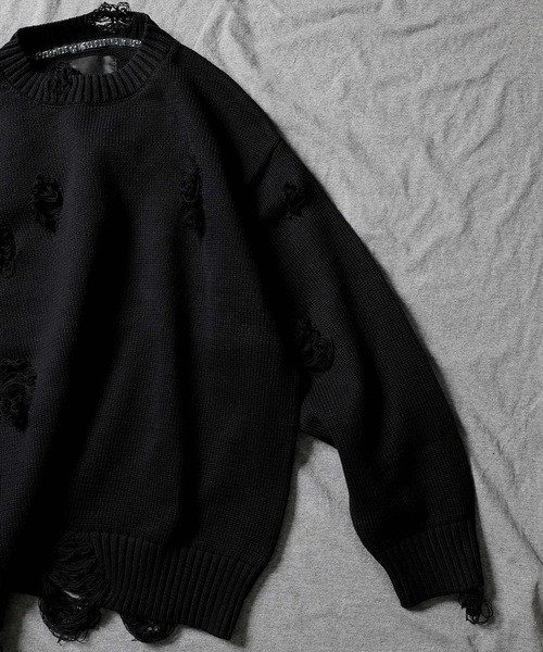 トップス NUMBER(N)INE /Asid Wash Ripped Knit NUMBER (N)INE Tops ASID WASH RIPPED KNIT PULLOVER