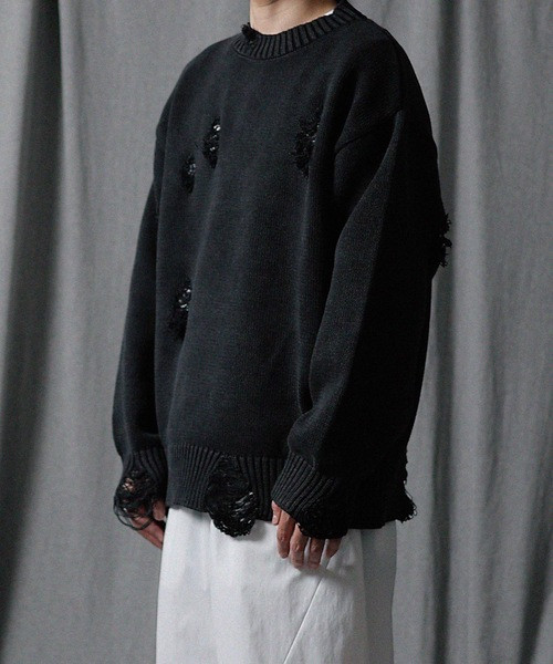 トップス NUMBER(N)INE /Asid Wash Ripped Knit NUMBER (N)INE Tops ASID WASH RIPPED KNIT PULLOVER