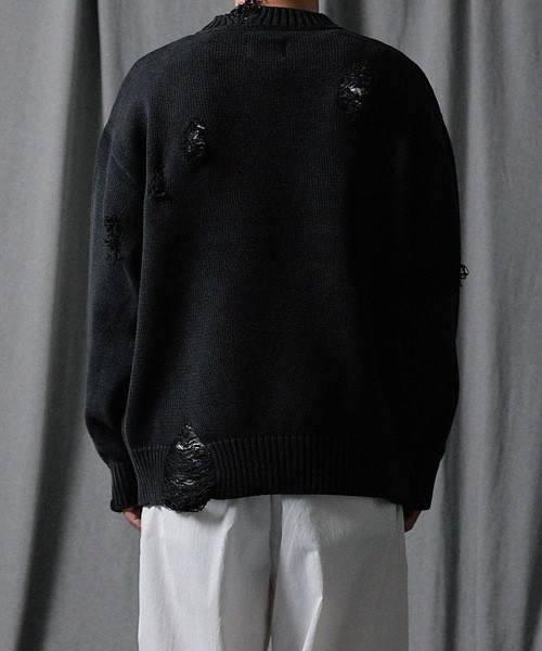 NUMBER (N)INE Tops ASID WASH RIPPED KNIT PULLOVER