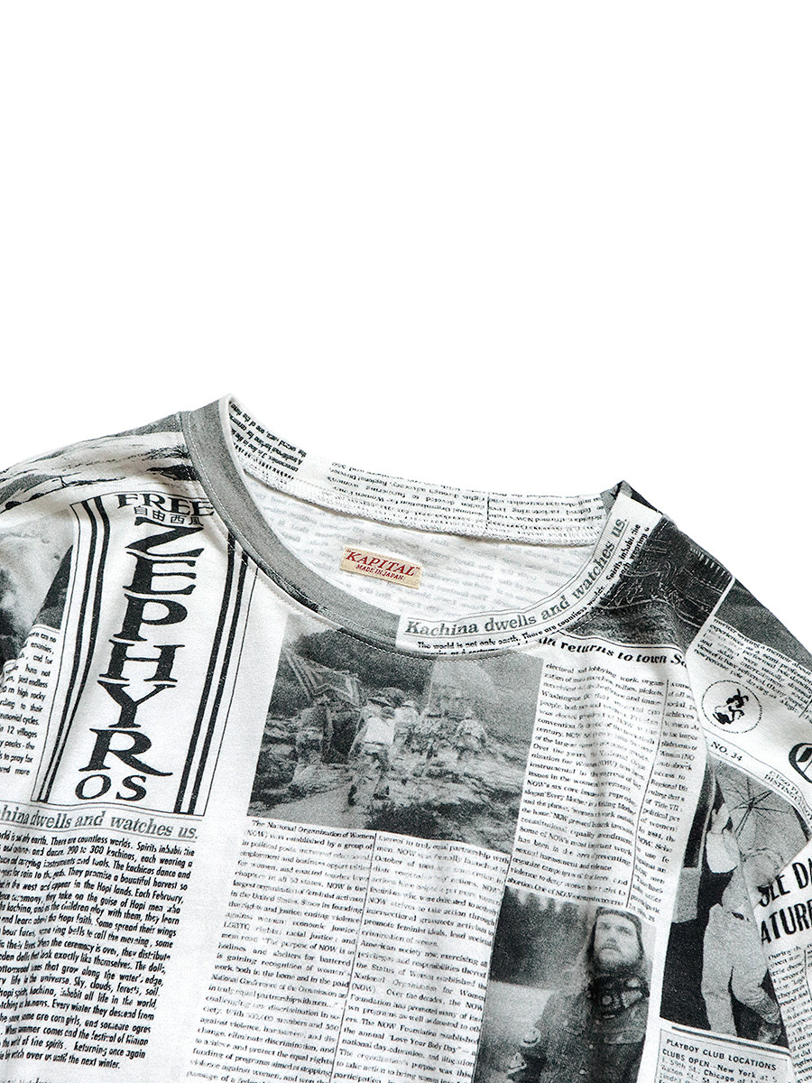 KAPITAL T-Shirt 20/-Tenjiku Gypsy News Newspaper Pattern Crulon T