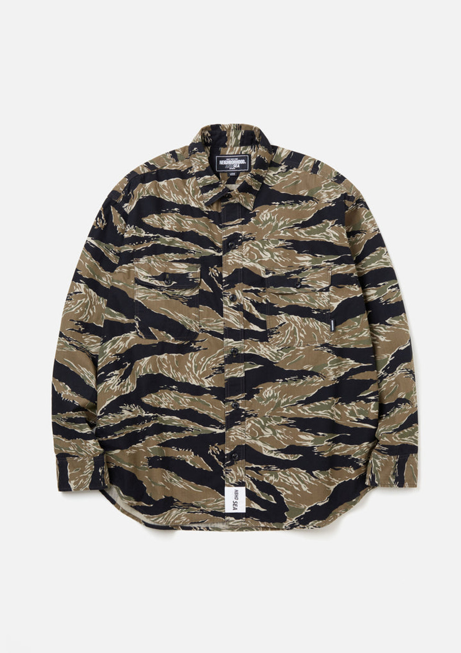 NH X WIND AND SEA . CAMOUFLAGE OFFICER SHIRT LS 231aqwsn-shm02s