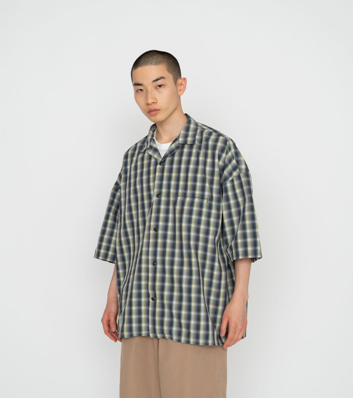 SHISHIKUI open collar シシクイ オープンカラートップス T.T / Open Collar Shirt (Akitasugi Beige) | twelve