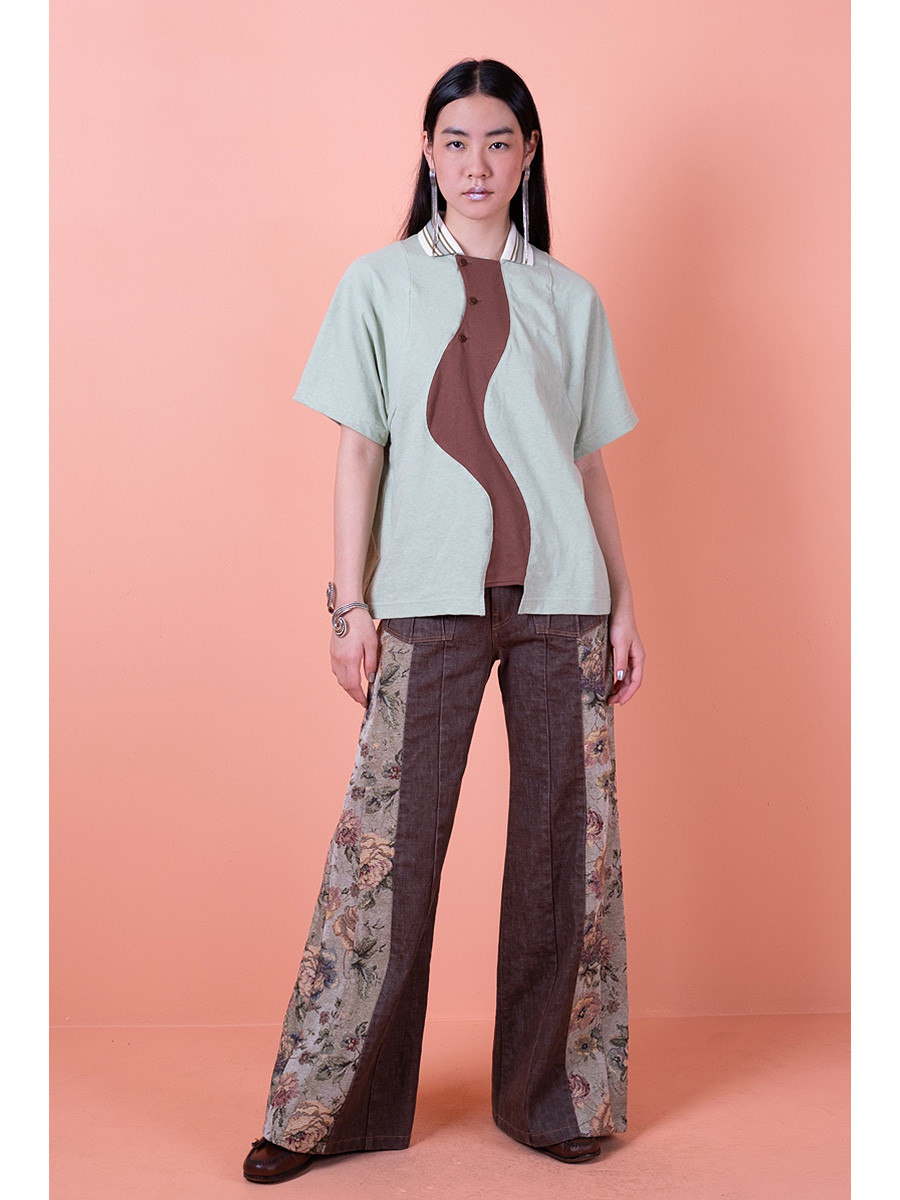 【超希少】KAPITAL 2TONE Gypsy Buggy Pants KAPITAL Pants Gobelins x Denim 2TONE Gypsy Baggy Pants