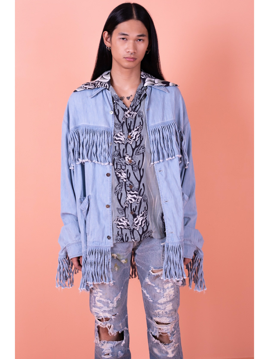 KAPITAL Shirt (Long Sleeve) 5.5Oz Denim Fringe Board Shirt