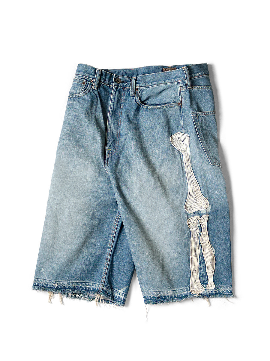 KAPITAL Short Pants 14Oz Denim 5P Short Pants (BONE Embroidery)