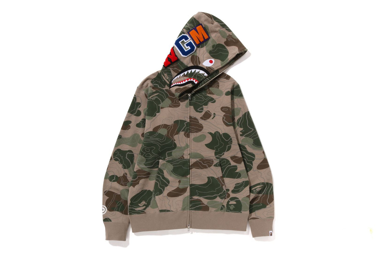 BAPE CUT AND SEWN LAYERED LINE CAMO SHARK FULL ZIP HOODIE