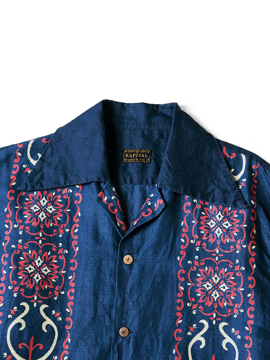 KAPITAL Shirt (Short Sleeve) French Cross Linen Habananaja Pattern