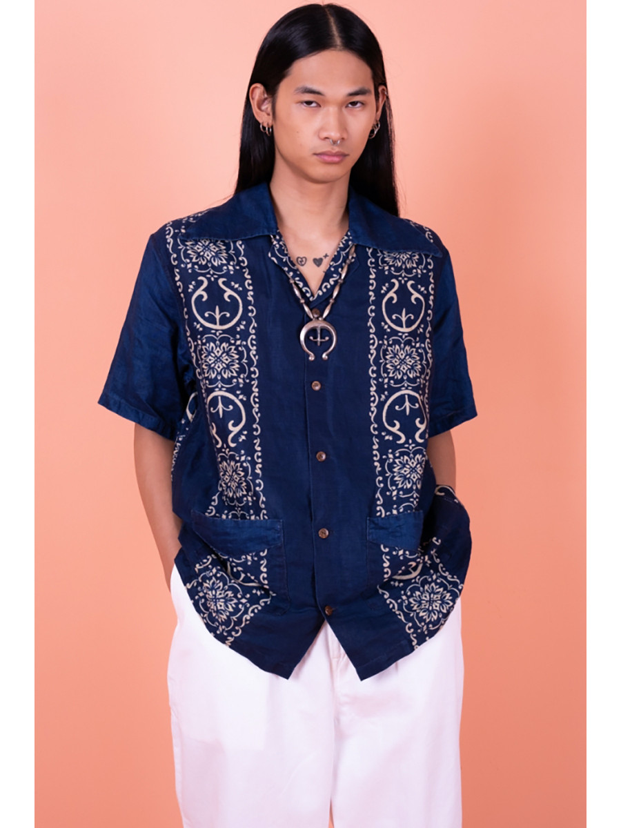Kapital Linen Cuban Shirt リネン　キューバシャツ KAPITAL Shirt (Short Sleeve) French Cross Linen Habananaja Pattern