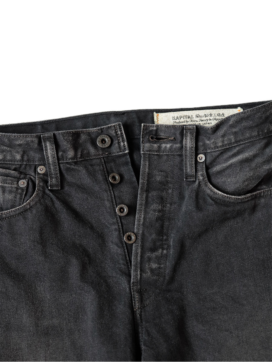KAPITAL Pants 14Oz Black x Black Denim 5P Monkey CISCO