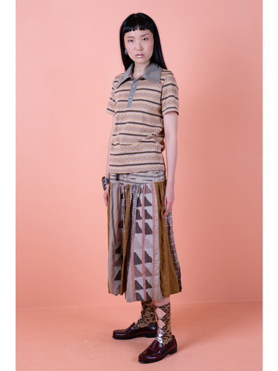 KAPITAL T-Shirt Sunrise Jacquard Border Cotton Sheeting