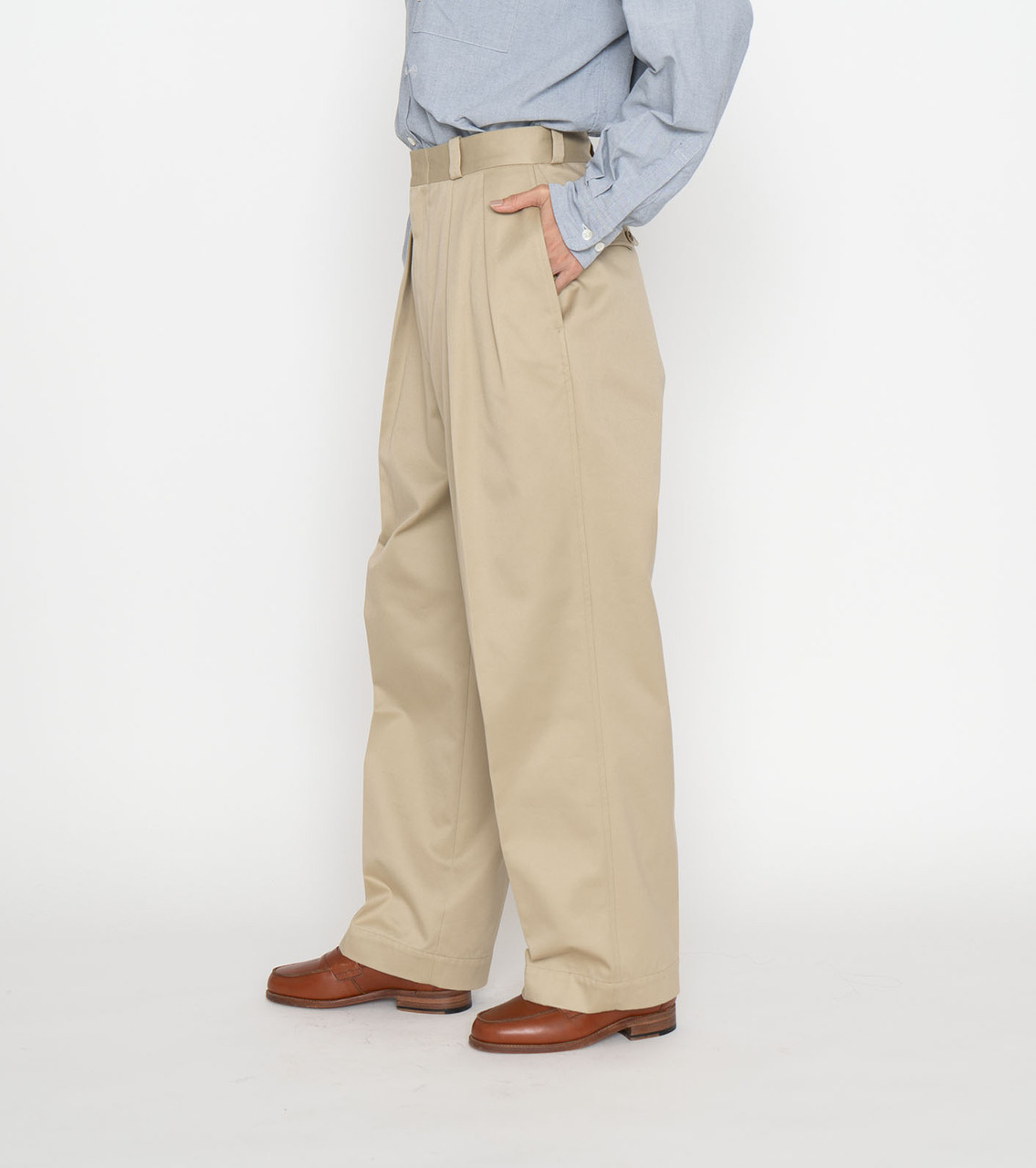 Nanamica Double Pleat Wide Chino Pants in Moss Green