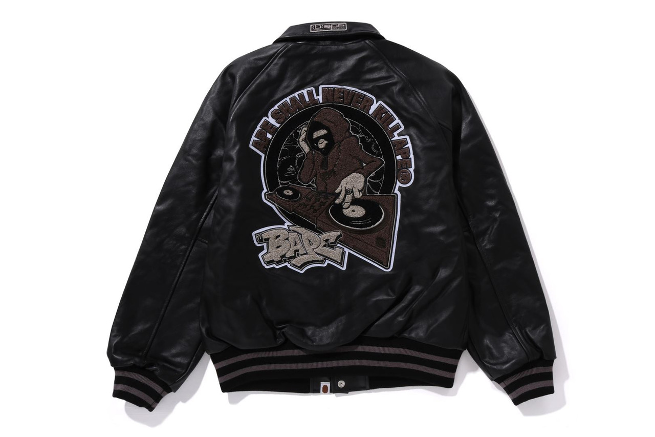 BAPE JACKET (B)APE LEATHER VARSITY JACKET