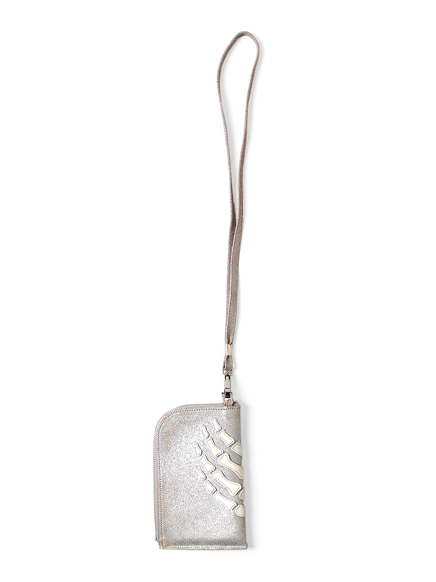 KAPITAL Bag CRACK LEATHER THUMBS UP BONE HAND ZIP NECK BAG