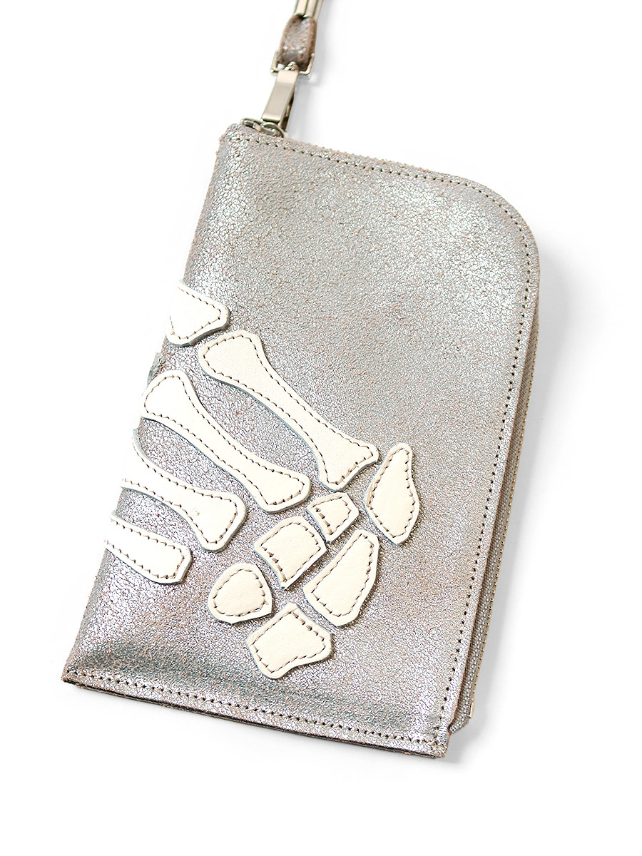 KAPITAL Bag CRACK LEATHER THUMBS UP BONE HAND ZIP NECK BAG