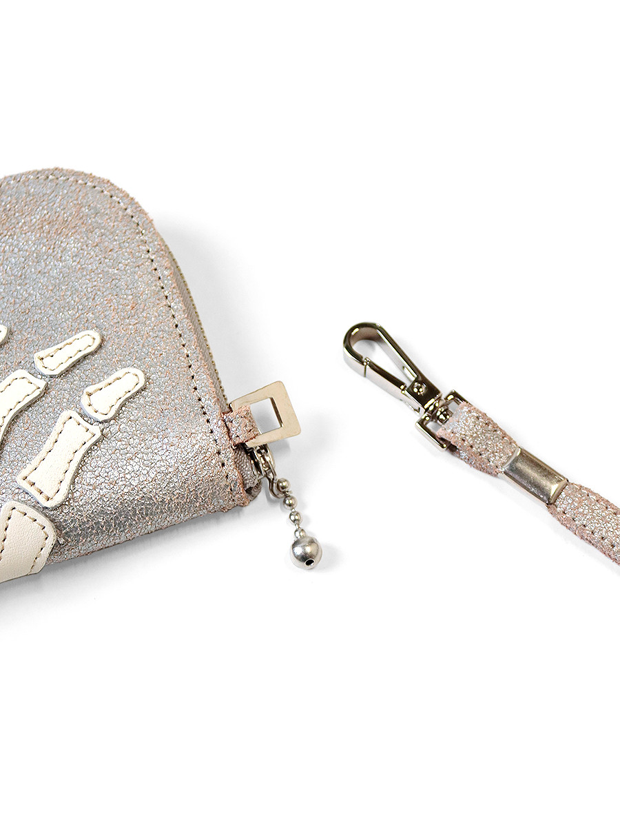 KAPITAL Bag CRACK LEATHER THUMBS UP BONE HAND ZIP NECK BAG