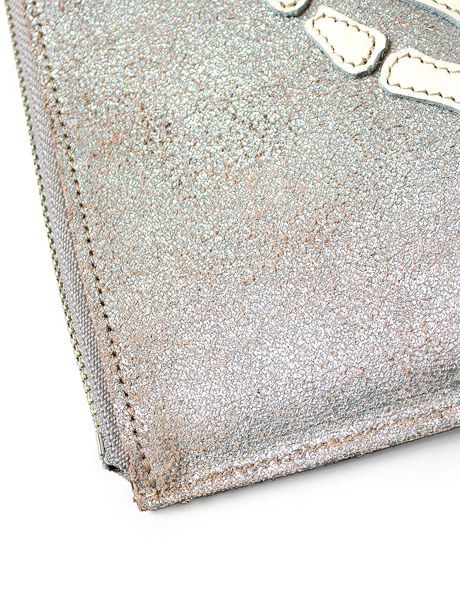 KAPITAL Bag CRACK LEATHER THUMBS UP BONE HAND ZIP NECK BAG