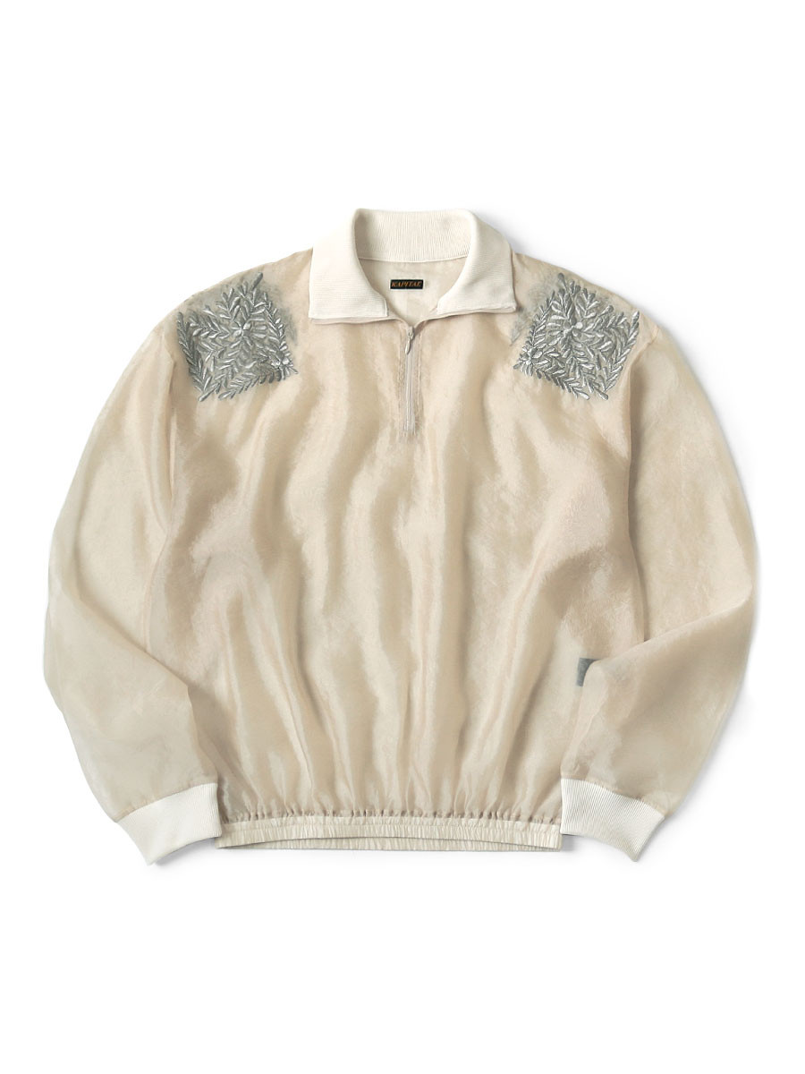 KAPITAL Sweat Shirt Organdy Half ZIP Sweatshirt (Latvian Embroidery)