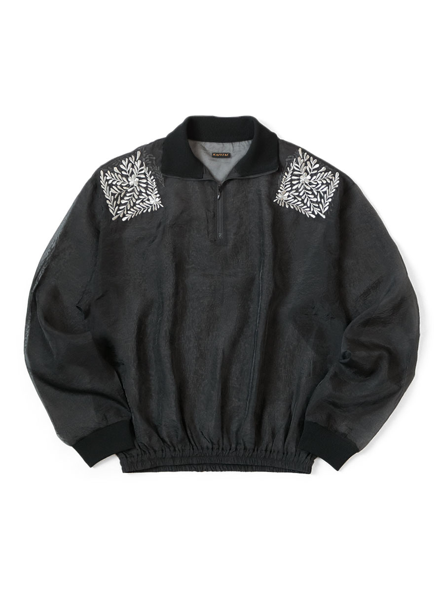 KAPITAL Sweat Shirt Organdy Half ZIP Sweatshirt (Latvian Embroidery)