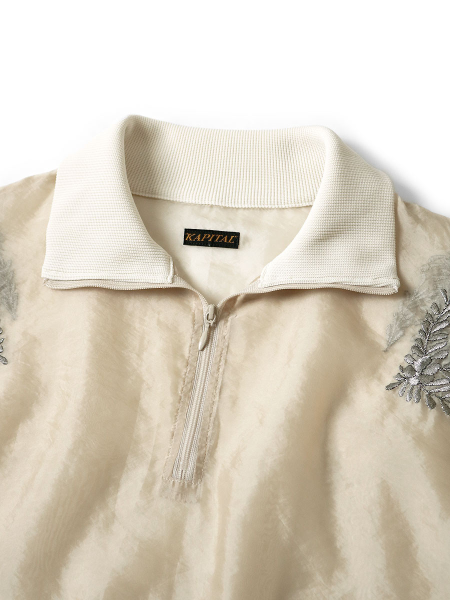 KAPITAL Sweat Shirt Organdy Half ZIP Sweatshirt (Latvian Embroidery)