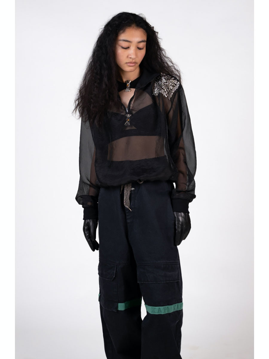 KAPITAL Sweat Shirt Organdy Half ZIP Sweatshirt (Latvian Embroidery)