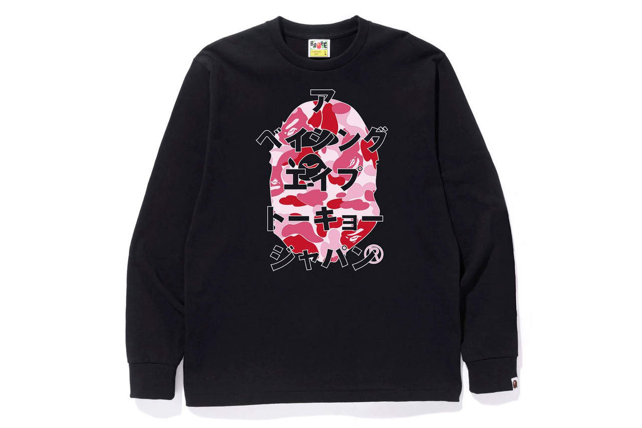 BAPE CUT AND SEWN ABC CAMO JAPANESE LETTERS L/S TEE