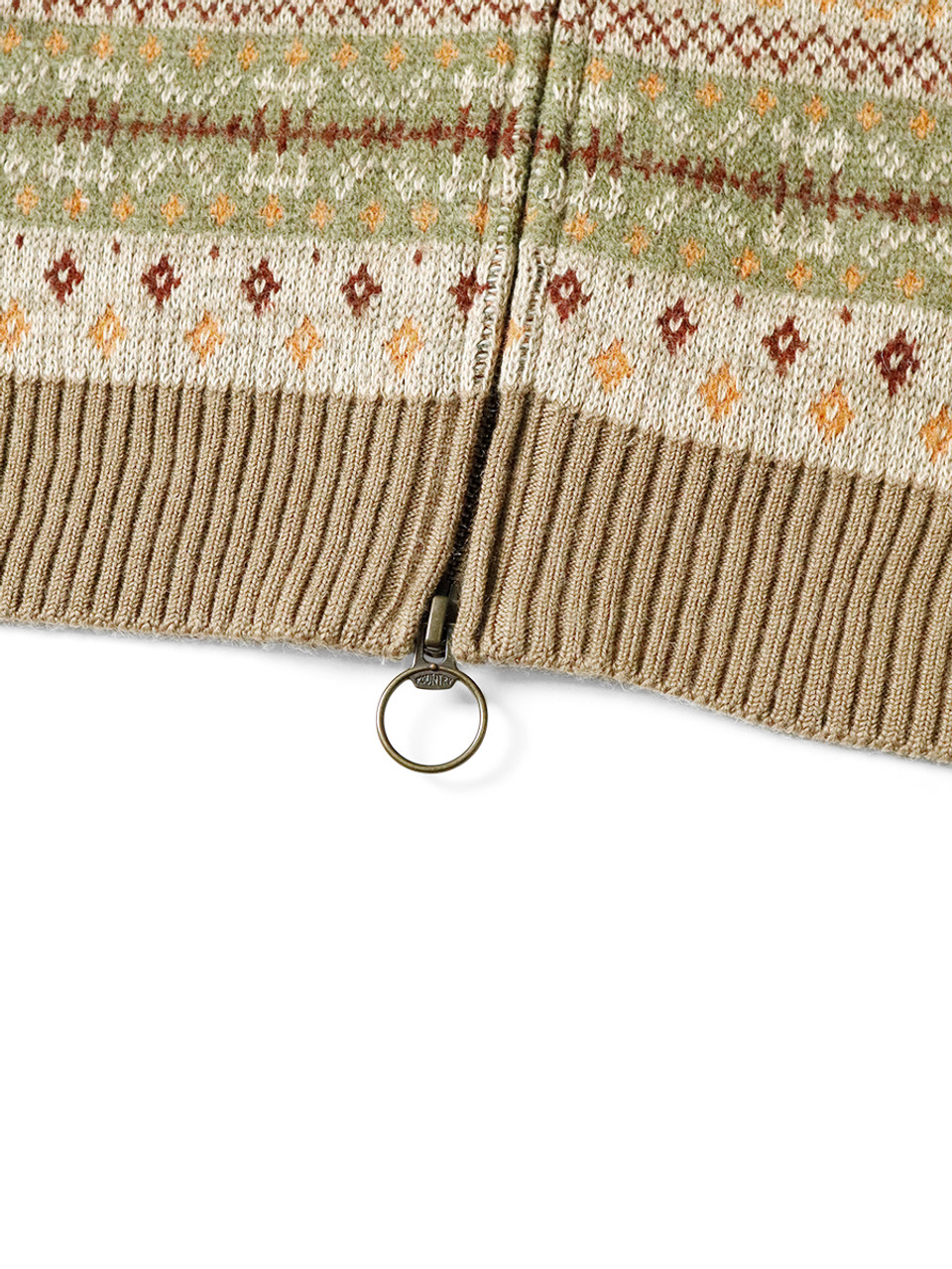 KAPITAL Knit Sweater 7G Wool Fair Isle BONE ZIP Short Cardigan
