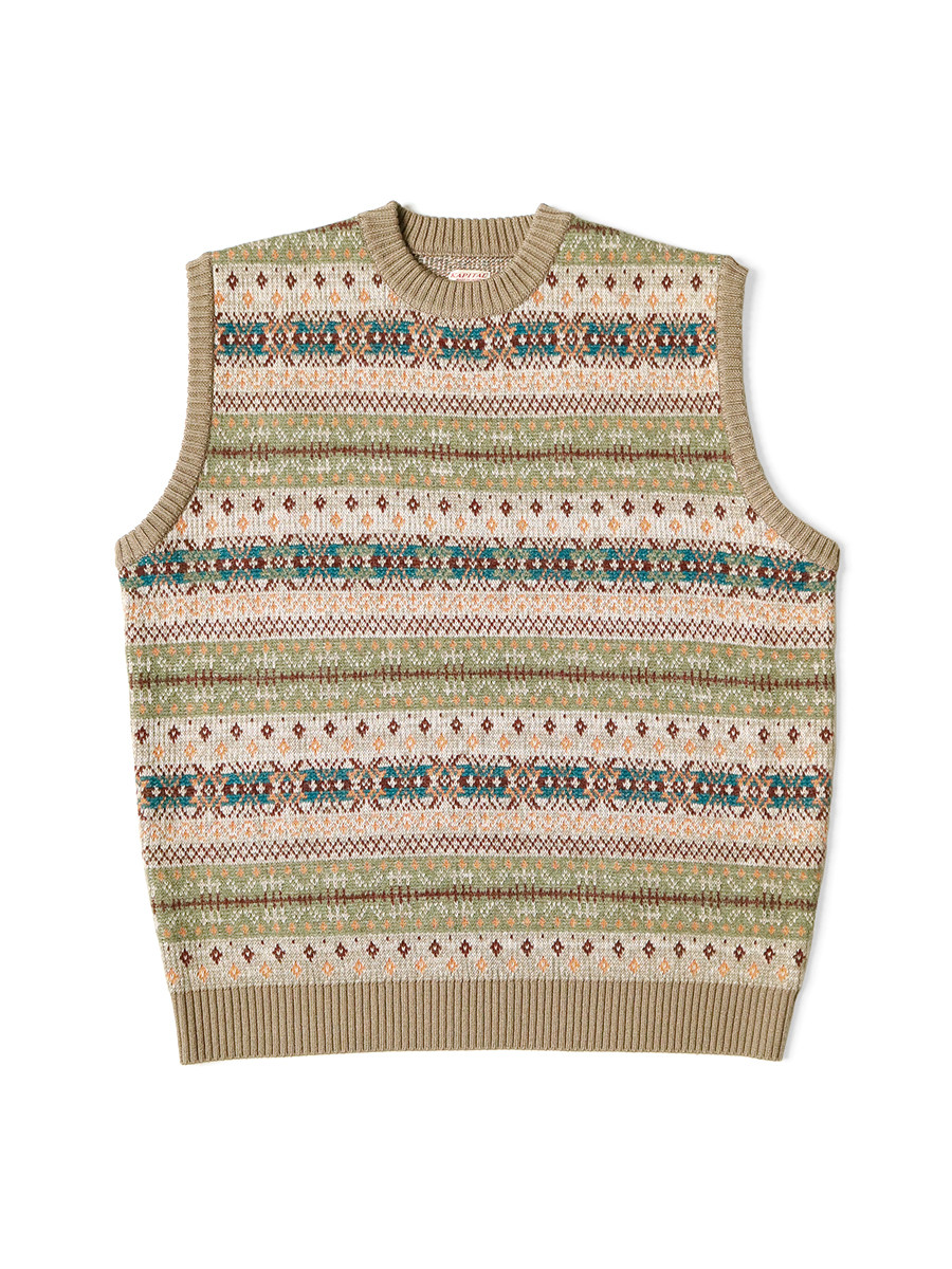 KAPITAL Knit Sweater 7G Wool Fair Isle BONE Vest