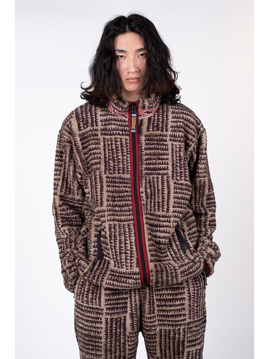 KAPITAL Sweat Shirt Hacksaw Block Pattern Fleece ZIP Blouson