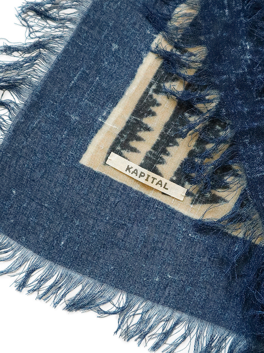 KAPITAL Scarves Rayon Fringe Stole (Hacksaw Block Pattern)
