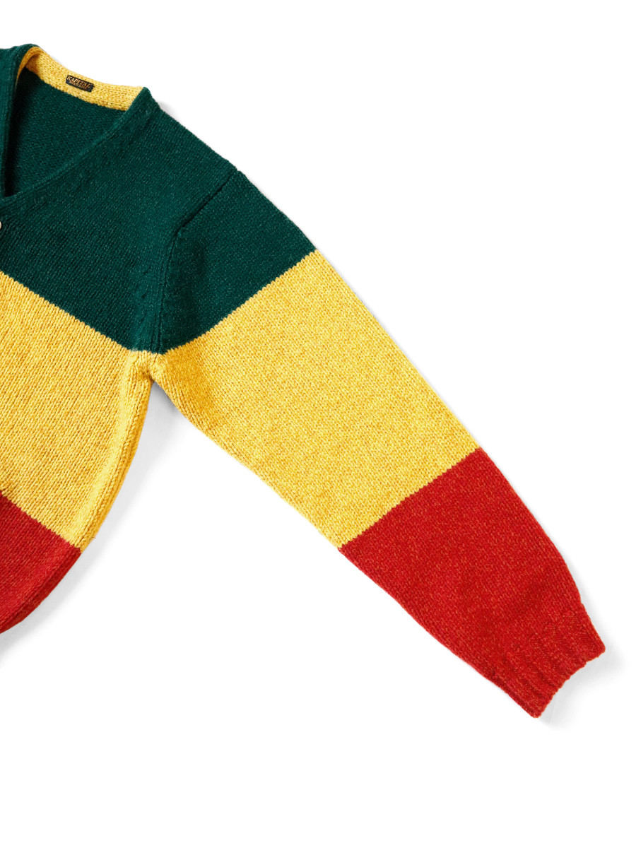 KAPITAL Knit Sweater 3G Wool Rasta Short Cardigan