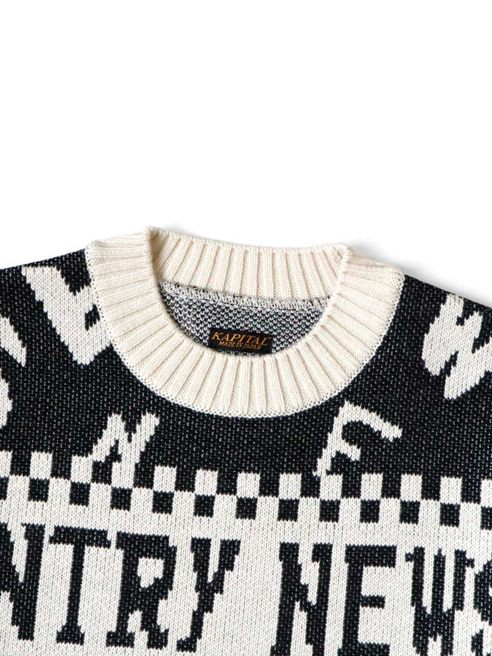 KAPITAL NEWSPAPER 8GニットK2311KN158 KAPITAL Knit Sweater 8G Knit NEWSPAPER Pattern Crew Sweater