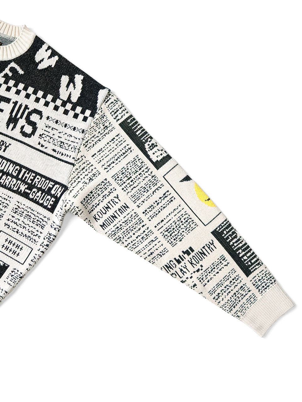 KAPITAL Knit Sweater 8G Knit NEWSPAPER Pattern Crew Sweater