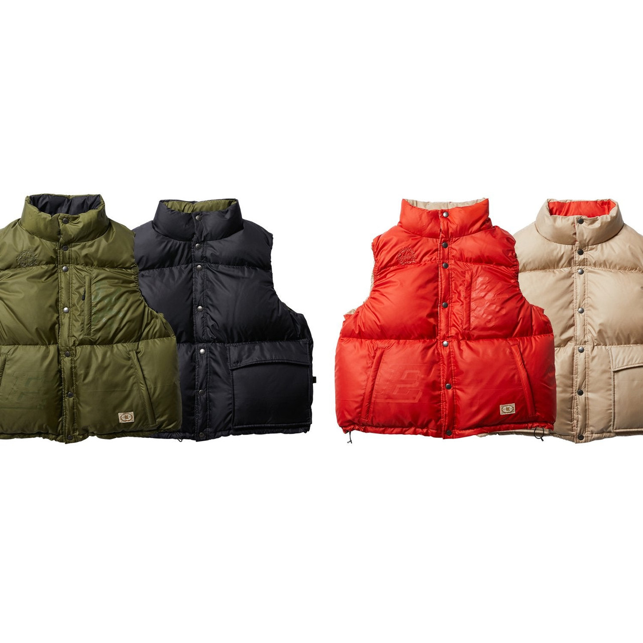 Evisen Skateboards JACKET FUJI REVERSIBLE DOWN VEST - BEIGE/ORANGE