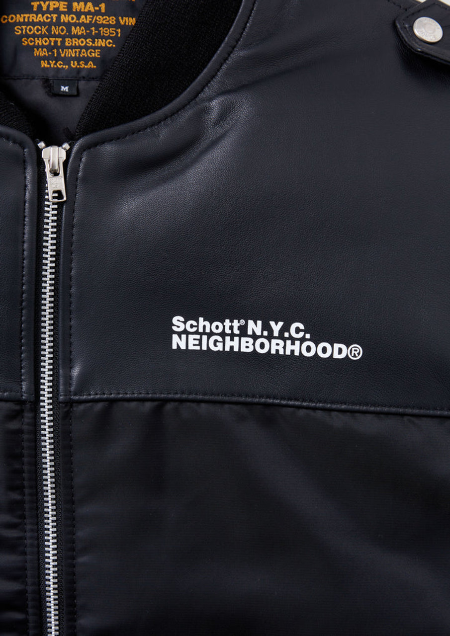 NEIGHBORHOOD JACKETS NH X Schott . LEATHER COMBI MA-1 JACKET