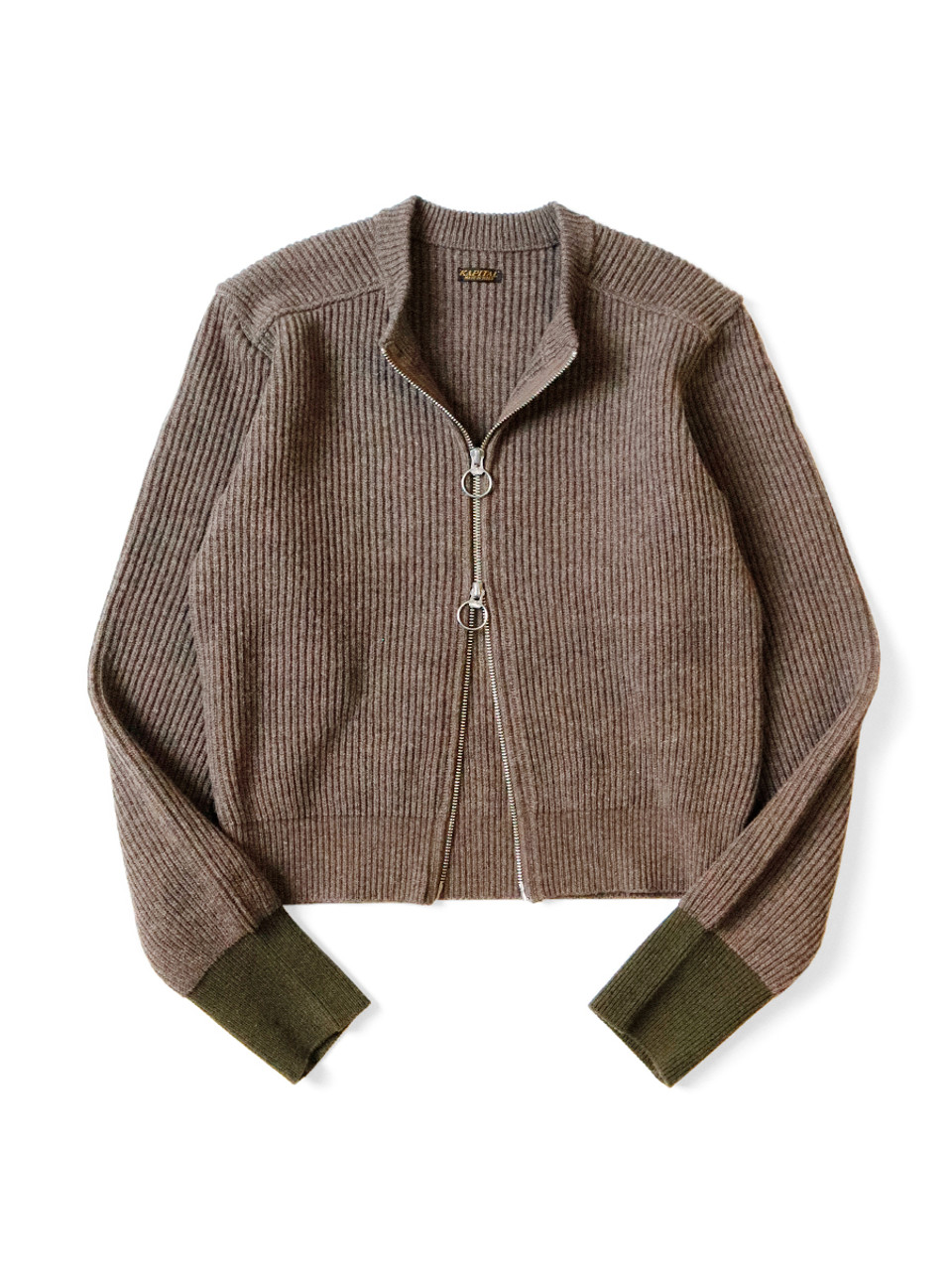 KAPITAL Knit Sweater 8G Wool Rim Knit ZIP Short Cardigan