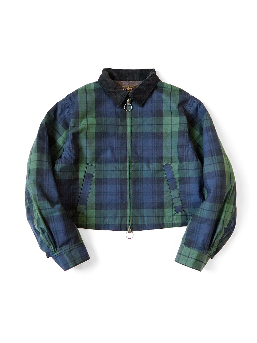 KAPITAL Jacket Cotton Black Watch Oil Coating Cropped Drizzler JKT