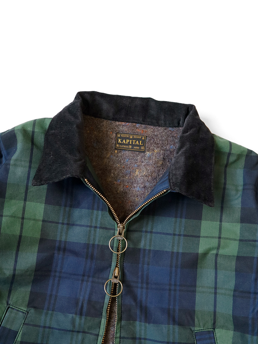 KAPITAL Jacket Cotton Black Watch Oil Coating Cropped Drizzler JKT