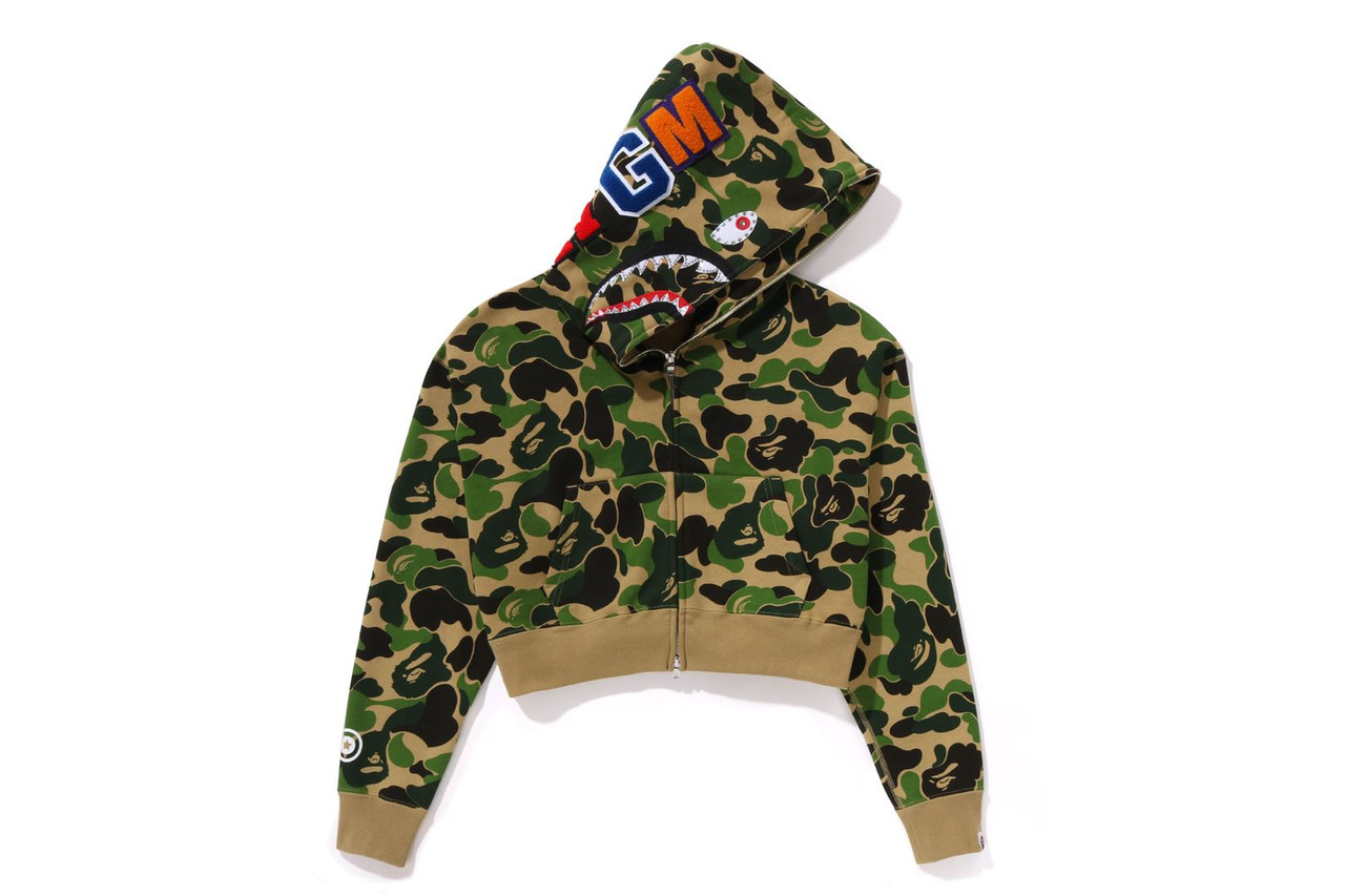 BAPE CUT AND SEWN ABC CAMO CRYSTAL STONE SHARK CROPPED FULL ZIP HOODIE