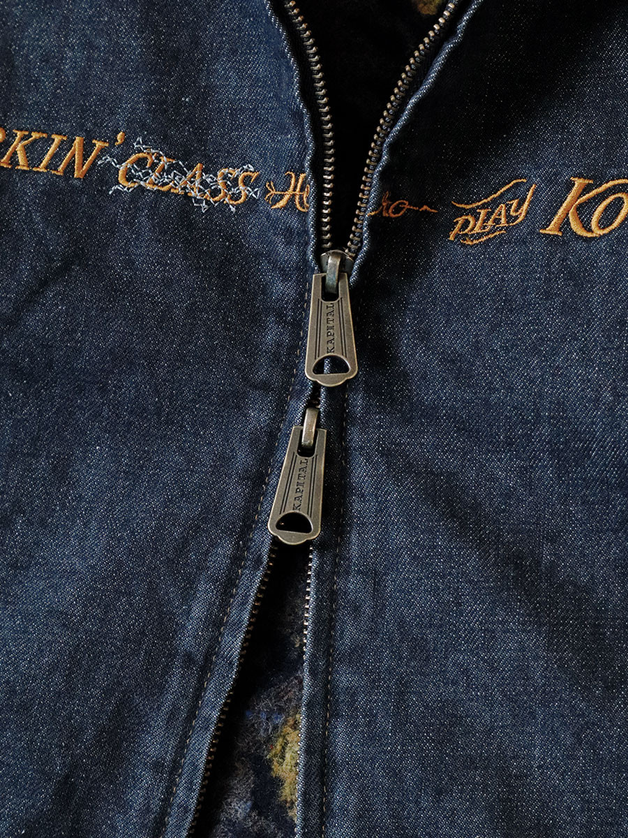 服/ファッション Kapital 14oz Black Denim T-Back Drizzler Kapital 14oz BLKxECR Denim T-Back Drizzler JKT - Black x Ecru