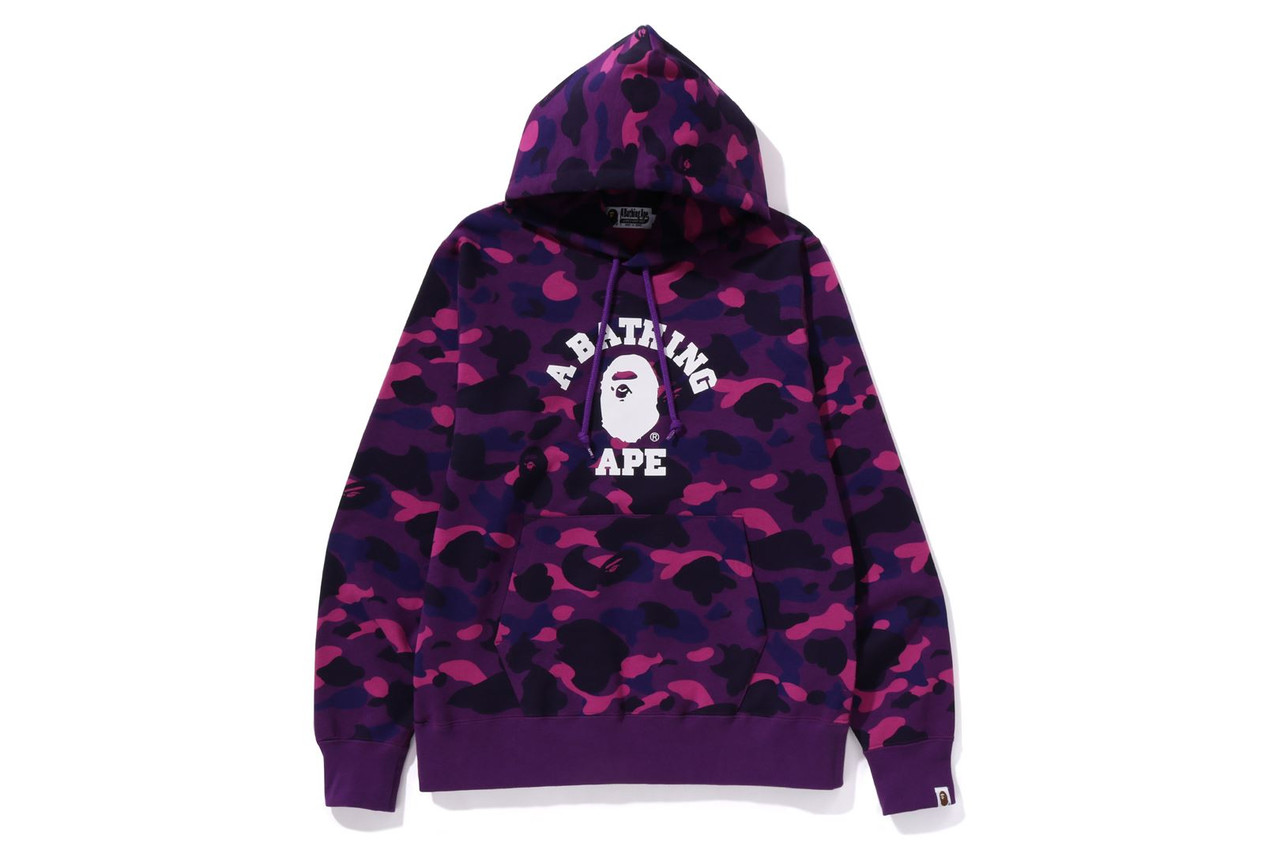 BAPE CUT AND SEWN COLOR CAMO COLLEGE PULLOVER HOODIE