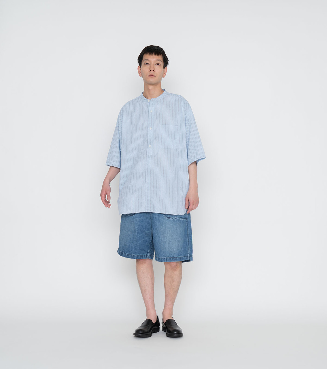 nanamica SHIRT Band Collar Dobby Stripe S/S Shirt Online Shop to